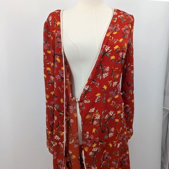 Free People Red Floral Wrap Dress Boho Romantic Cottagecore NWT Size 8 Midi - Picture 14 of 15